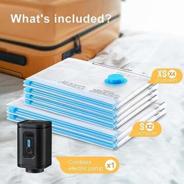 UPGOGO Travel Vacuum Bags with Prtable Electric Pump (Combo 6 Pack),Vacuum Seal Bags for Clothing,Sp...
