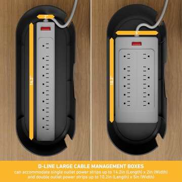 D-Line Cable Management Box, Power Strip Holder, Floor Outlet Hiders, Desk Cord Organizer, Cover TV ...