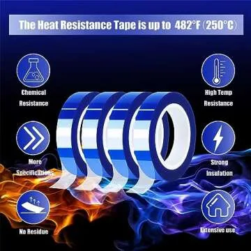 MEBMIK 4 Rolls 10mm x16m(52FT) Blue Heat Tape High Temperature Heat Resistant Tape Heat Transfer Tape for Heat Sublimation Press Vinyl,No Residue
