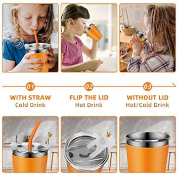 Rommeka Kids Tumblers with Lids and Straws, 5 Pack Upgrade 12oz Stainless Steel Unbreakable Toddler Cups Spill Proof with Colorful Sleeve, Reusable Drinking Cup for Adults and Children