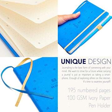Little More Dot Grid Notebook - Dotted Notebook Journal Hardcover with Thick Paper - Leather Pocket Bullet Planner (7" x 5.5") - Small Diary with Numbered Pages with Pen Loop (Blue)