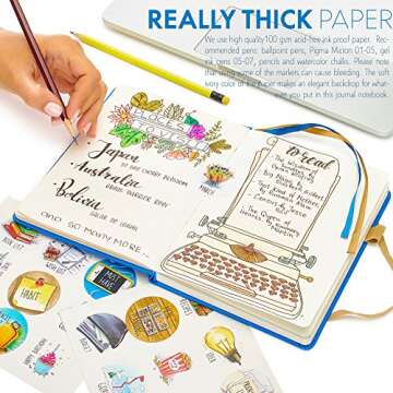 Little More Dot Grid Notebook - Dotted Notebook Journal Hardcover with Thick Paper - Leather Pocket Bullet Planner (7" x 5.5") - Small Diary with Numbered Pages with Pen Loop (Blue)