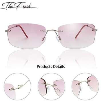 The Fresh Minimalist Small Rectangular Super Lightweight Sunglasses Clear Eyewear - Gift Box Package (101-Silver, Gradient Light Burgundy, 58)