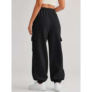 AUTOMET Womens Cargo Sweatpants Cinch Bottom Lounge Baggy Cotton Pants Joggers High Waist Fall Athletic Pant with Pockets Black L