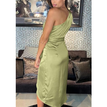 PRETTYGARDEN Women's Summer Ruched Bodycon Satin Cocktail Dress