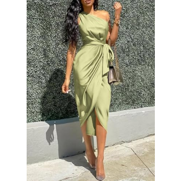 PRETTYGARDEN Women's Summer Ruched Bodycon Satin Cocktail Dress