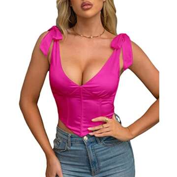 Beumissy Vintage Corset Crop Top - Hot Pink Fashion