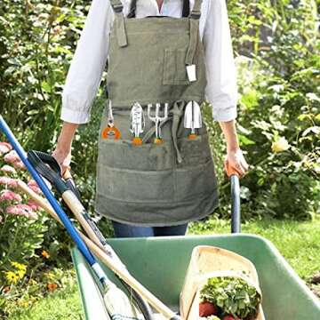 Artist Canvas Apron with Pockets Painting Apron Adjustable Neck Strap/Waist Ties Painter Aprons for Women Men Art Gardening Apron Adjustable M-XXL