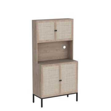 Yechen Storage Cabinet with Natural Handmade Rattan Wicker Doors, Freestanding Sideboard with Large Countertop, Kitchen Buffet (Natural Color)