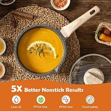 CAROTE Saucepan with Lid,Nonstick Milk Pan for Induction, Gas and Electric Hobs, Small Cooking Pot with Pour Spout (18cm, Classic Granite)