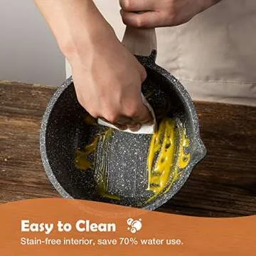 CAROTE Saucepan with Lid,Nonstick Milk Pan for Induction, Gas and Electric Hobs, Small Cooking Pot with Pour Spout (18cm, Classic Granite)