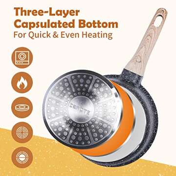 CAROTE Saucepan with Lid,Nonstick Milk Pan for Induction, Gas and Electric Hobs, Small Cooking Pot with Pour Spout (18cm, Classic Granite)