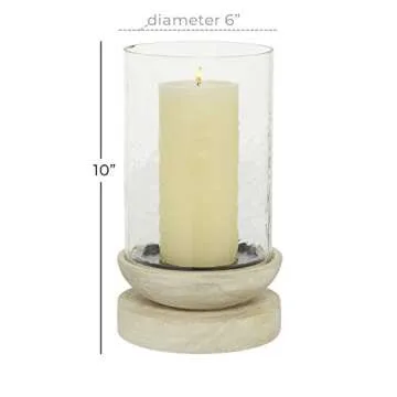 Deco 79 Wood Solid Hurricane Lamp, 6" x 6" x 10", Cream