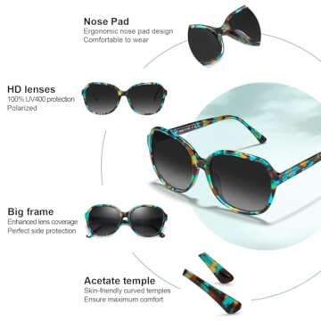 CARFIA Acetate Polarized Sunglasses for Women UV Protection Retro Trendy Big Sunnies CA2024 Turquoise