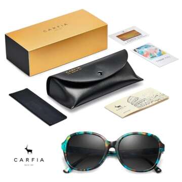CARFIA Acetate Polarized Sunglasses for Women UV Protection Retro Trendy Big Sunnies CA2024 Turquoise