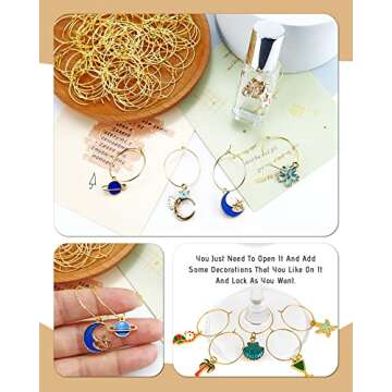 JIALEEY Wine Glass Charm Rings - 100 Gold Plated Hoops