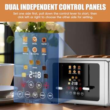 whall 4 Slice Touch Screen Toaster, Stainless Steel Toasters Digital Timer, Dual Control Panel Toast...