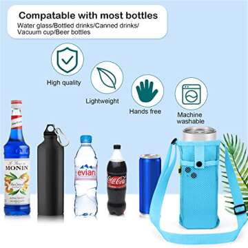 Tessco 8 Pcs Water Bottle Sling Holder with Adjustable Shoulder Strap Water Bottle Mesh Carrier Bag Sleeve Pouch Holder for Walking Sports(7.4 x 3.5 Inch,Bright Colors)