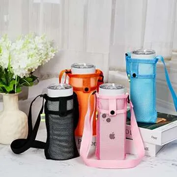 Tessco 8 Pcs Water Bottle Sling Holder with Adjustable Shoulder Strap Water Bottle Mesh Carrier Bag Sleeve Pouch Holder for Walking Sports(7.4 x 3.5 Inch,Bright Colors)