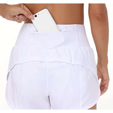 Wjustforu Womens Lightweight Running Shorts High Waist Quick Dry Gym Shorts Mesh Liner Zipper Pocket for Workout Athletic (Medium, White)
