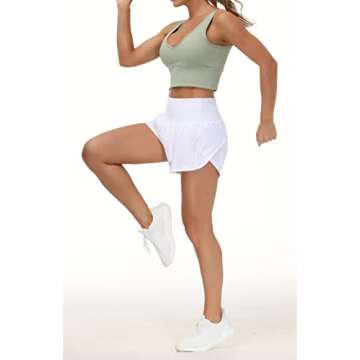 Wjustforu Womens Lightweight Running Shorts High Waist Quick Dry Gym Shorts Mesh Liner Zipper Pocket for Workout Athletic (Medium, White)