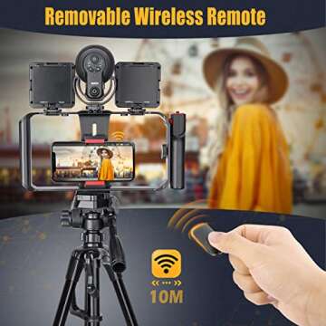 Zeadio Smartphone Video Cage Rig, Filmmaking Vlogging Case, Phone Stabilizer Tripod Mount with Wireless Remote Shutter Fits for All iPhone and Android Smartphones