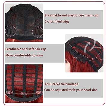 AngelRise Short Wavy Red Wig with Bangs for Women Synthetic Curly Bob Wig Natural Looking Heat Resistant Fiber Wig for Daily Party