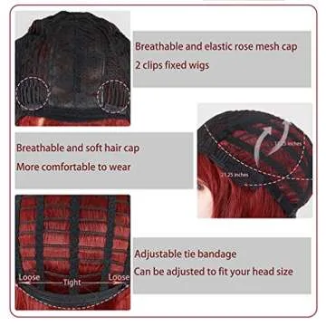 AngelRise Short Wavy Red Wig with Bangs for Women Synthetic Curly Bob Wig Natural Looking Heat Resistant Fiber Wig for Daily Party