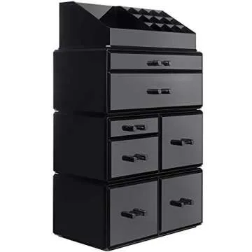 InnSweet Acrylic Cosmetic Organizer Beauty Storage Drawers, Large Makeup Storage Boxes Jewelry Display Cases with 7 Drawers, 4 Piece, Black