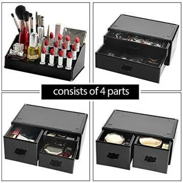 InnSweet Acrylic Cosmetic Organizer Beauty Storage Drawers, Large Makeup Storage Boxes Jewelry Display Cases with 7 Drawers, 4 Piece, Black