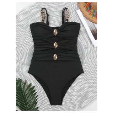 Verdusa Women's Cut Out Colorblock One Piece Swimsuit Ruched Swimwear Bathing Suit Black Medium