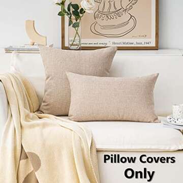Home Brilliant Linen Pillow Covers 18x18 Set of 2 Burlap Decorative Beige Throw Pillows Cover for Co...