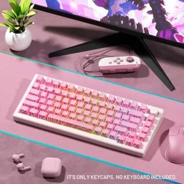 XVX Pink Topographic Keycaps with IMD Tech, Shine Through Custom Keycaps 60 75 100 Percent, Lines Backlit Keycap Set, OEM Profile Keycap, Side Printed Keyboard Keycaps for Keyboards(Only Keycaps)