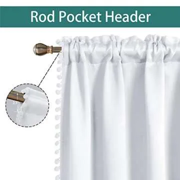 LORDTEX Pom Pom Blackout Curtains for Bedroom, 42 x 84 inch, Greyish White, Set of 2 Panels - Thermal Insulated Curtains, Sun Light Blocking Rod/Pole Pocket Window Drapes for Living Room