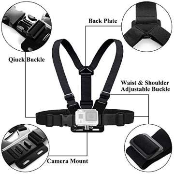 ASOCEA Action Camera Chest Mount Strap,Adjustable Vest Chest Harness Belt Compatible with Gopro Hero 13 12 11 10 9/AKASO EK7000/Brave 4/Brave 4 pro/Brave 8/V50/Dragon Touch/Vemont Action Cameras