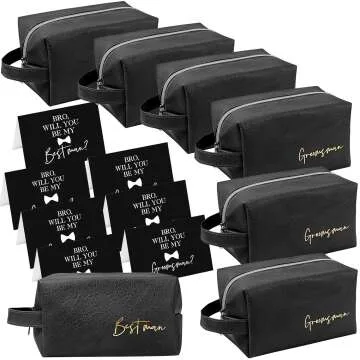 Groomsmen Gifts - 7 Sets PU Leather Toiletry Bags