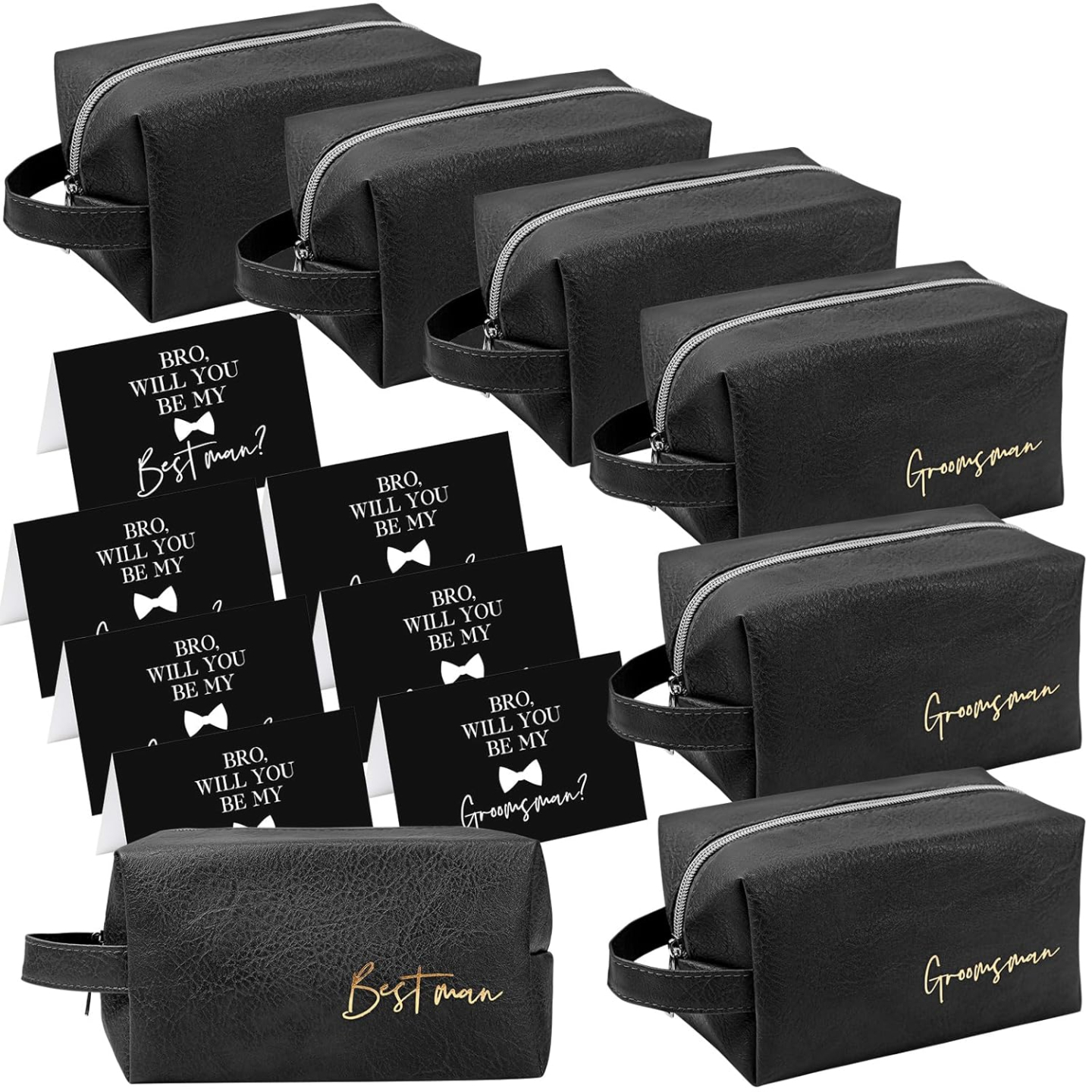 Groomsmen Gifts - 7 Sets PU Leather Toiletry Bags