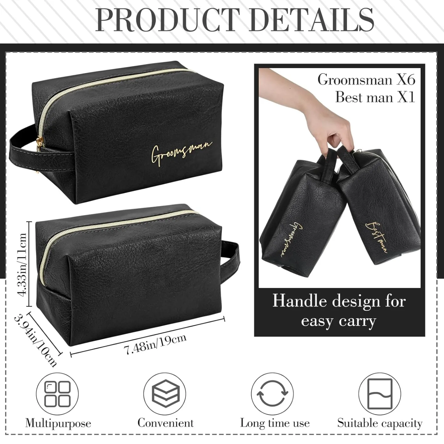 Groomsmen Gifts - 7 Sets PU Leather Toiletry Bags