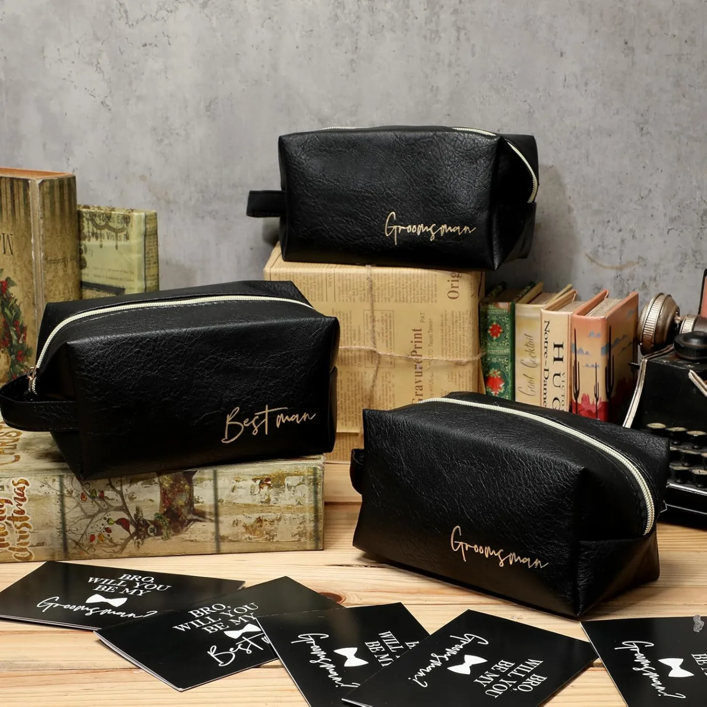 Groomsmen Gifts - 7 Sets PU Leather Toiletry Bags