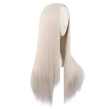 MapofBeauty 28 Inch Platinum Blonde Long Straight Synthetic Wig