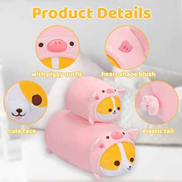 AIXINI Cute Pig Corgi Plush Pillow 8” Piggy Shiba Inu Stuffed Animal, Soft Kawaii Corgi with Pig Outfit Costume, Hugging Plush Pillow Toy Gifts