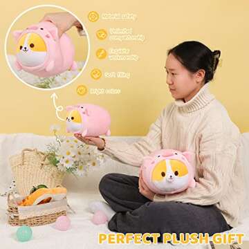 AIXINI Cute Pig Corgi Plush Pillow 8” Piggy Shiba Inu Stuffed Animal, Soft Kawaii Corgi with Pig Outfit Costume, Hugging Plush Pillow Toy Gifts