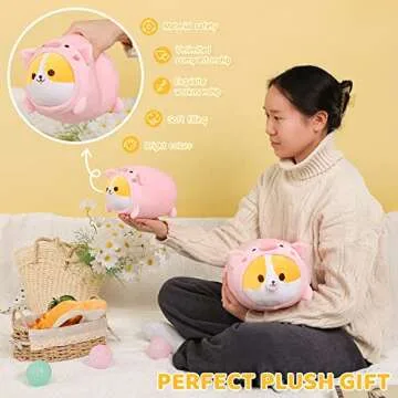 AIXINI Cute Pig Corgi Plush Pillow 8” Piggy Shiba Inu Stuffed Animal, Soft Kawaii Corgi with Pig Outfit Costume, Hugging Plush Pillow Toy Gifts