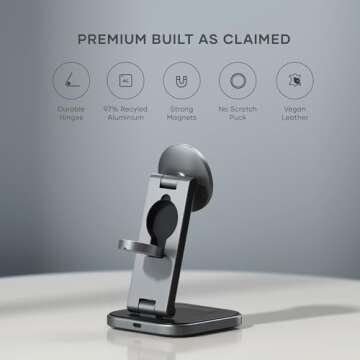 Satechi 3 in 1 Wireless Charging Station, Qi2 15W Magnetic, Foldable Travel Charger Station for iPhone 16/15/14/13/12, Apple Watch Series 8/7/SE/6/5/Ultra and AirPods Pro/3/2