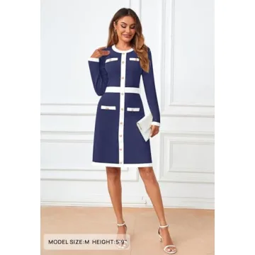 MEROKEETY Women's 2024 Color Block Knit Dress Navy S