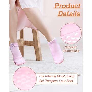 Moisturizing Socks Women 2 Pairs Dry Cracked Feet Lotion Socks Foot Moisturizing Socks Silicone Socks Foot Care Heel Socks Spa Socks (Blue and Pink)