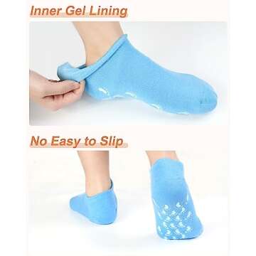 Moisturizing Socks Women 2 Pairs Dry Cracked Feet Lotion Socks Foot Moisturizing Socks Silicone Socks Foot Care Heel Socks Spa Socks (Blue and Pink)