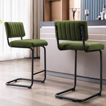 ONEVOG 24 Inch Green Counter Height Bar Stools Set of 2, Mid Century Modern Tall Chairs for Island K...