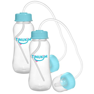 Tinukim iFeed 9 Ounce Self Feeding Baby Bottle with Tube - Handless Anti-Colic Nursing System, Blue ...