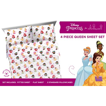 Disney Princess Besties Queen Sheet Set - 100% Organic Cotton